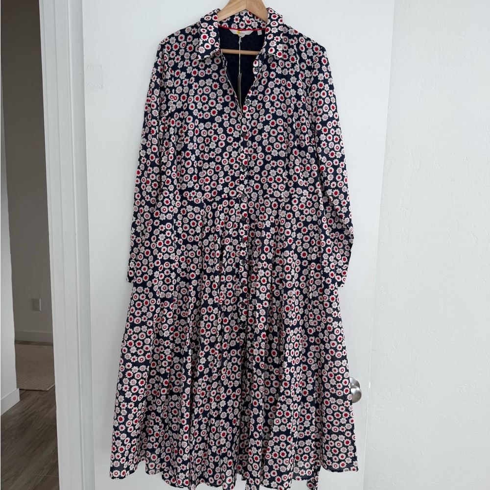 BODEN Kitty Midi Shirt Dress in Blue/Red - Size US 14R - NWT NEW - Picture 3 of 10